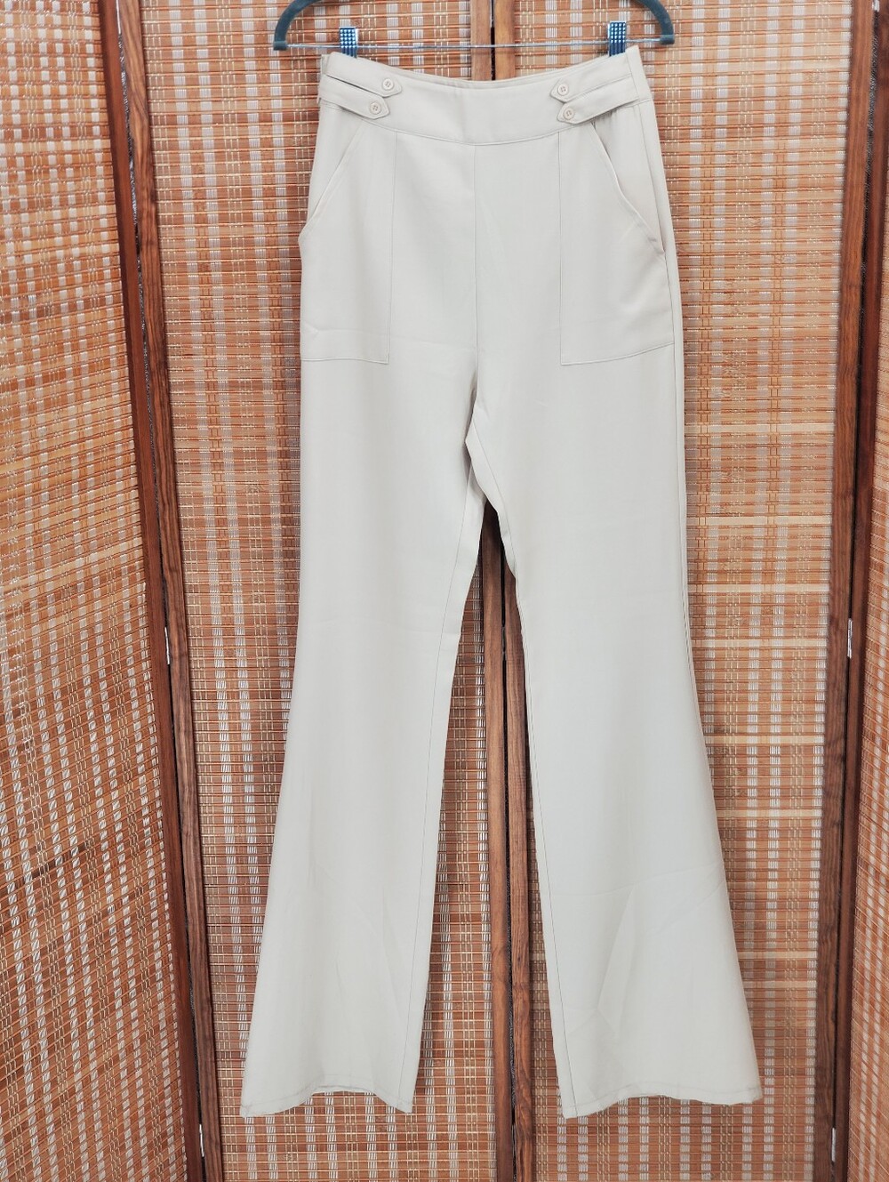 ♤ Pretty Little Thing Sand Woven Double Button Detail Wide Leg Trousers Size 4